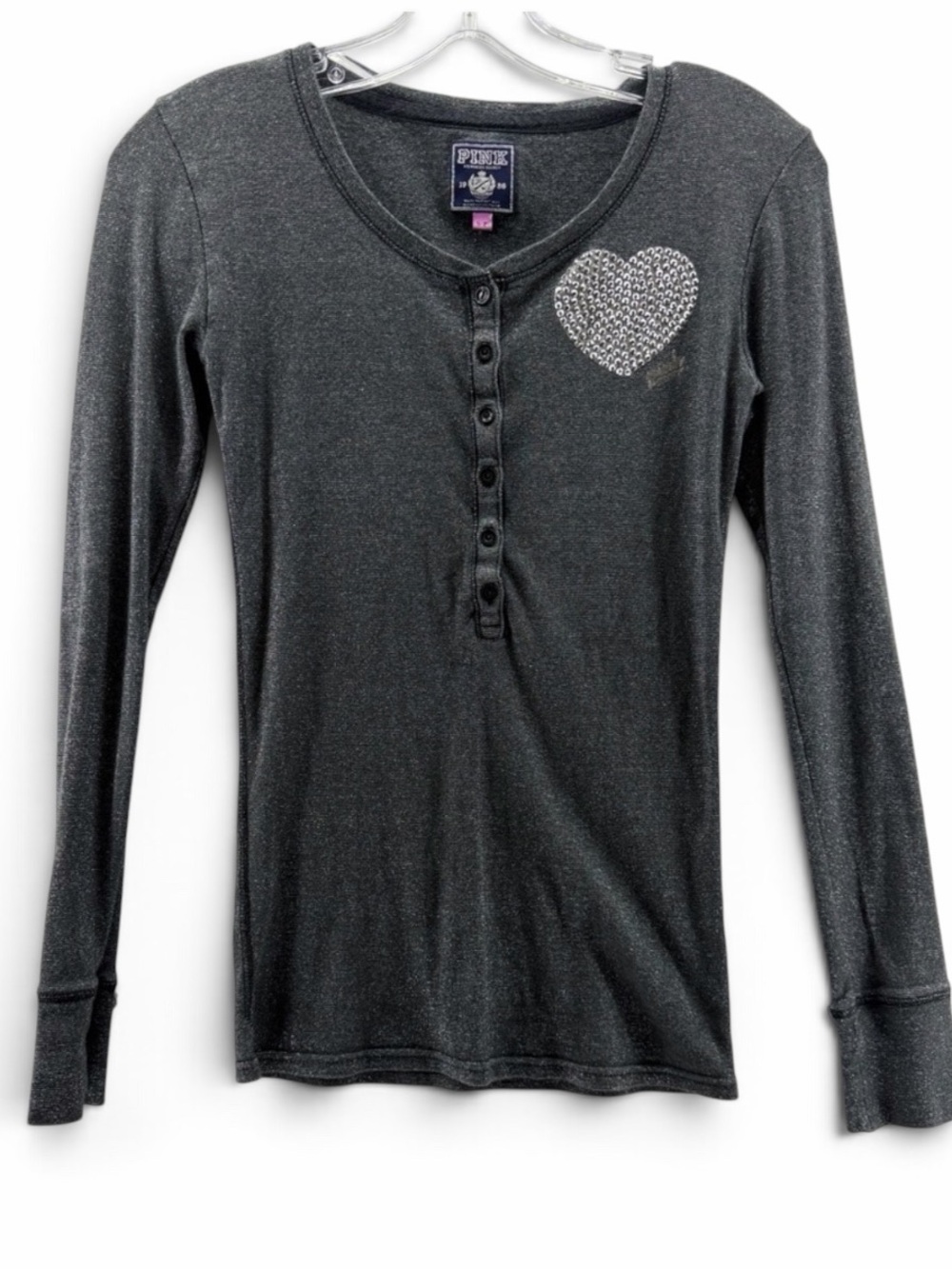 PINK Victoria's Secret Y2K Long Sleeve with Rhinestone Heart Size Small Petite
